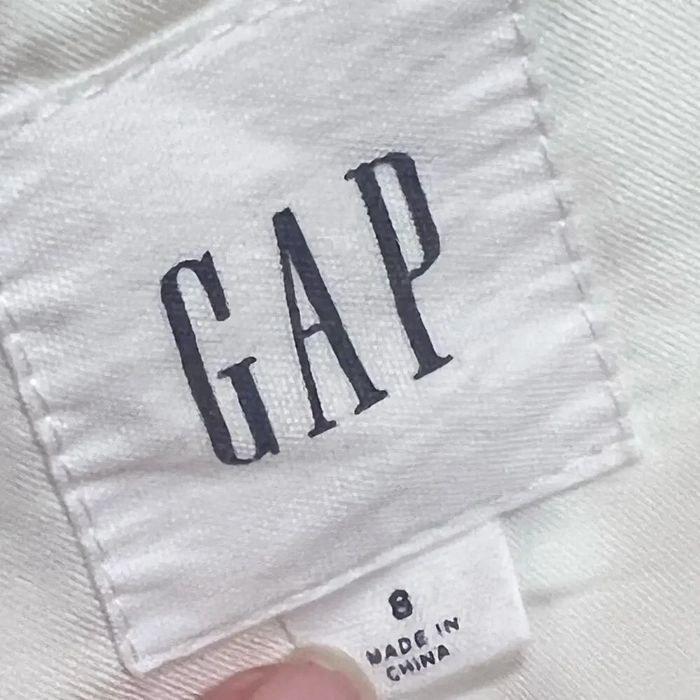 Gap Classic Girlfriend Linen Blazer Navy White Sz 8 Relaxed Fit Versatile Lined